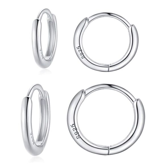 NWT .925 Sterling Silver Huggie Earrings (2 pairs) - Picture 1 of 3